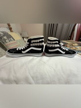 Van’s Sandy Liang Black & White High-Top Lace-Trim Sneakers
